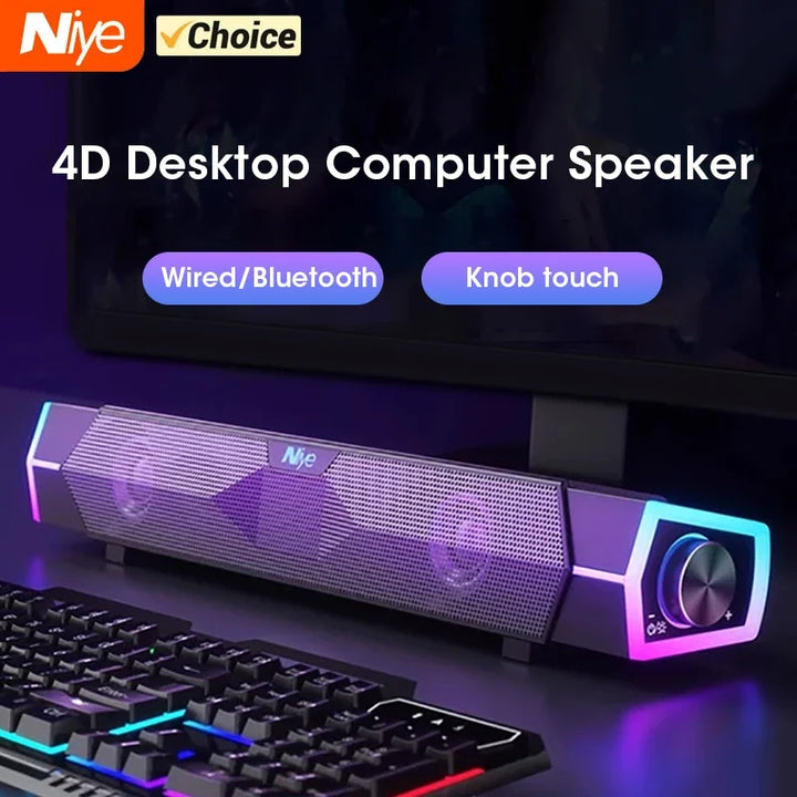 4D Bluetooth 5.0 Computer Soundbar with Stereo Subwoofer