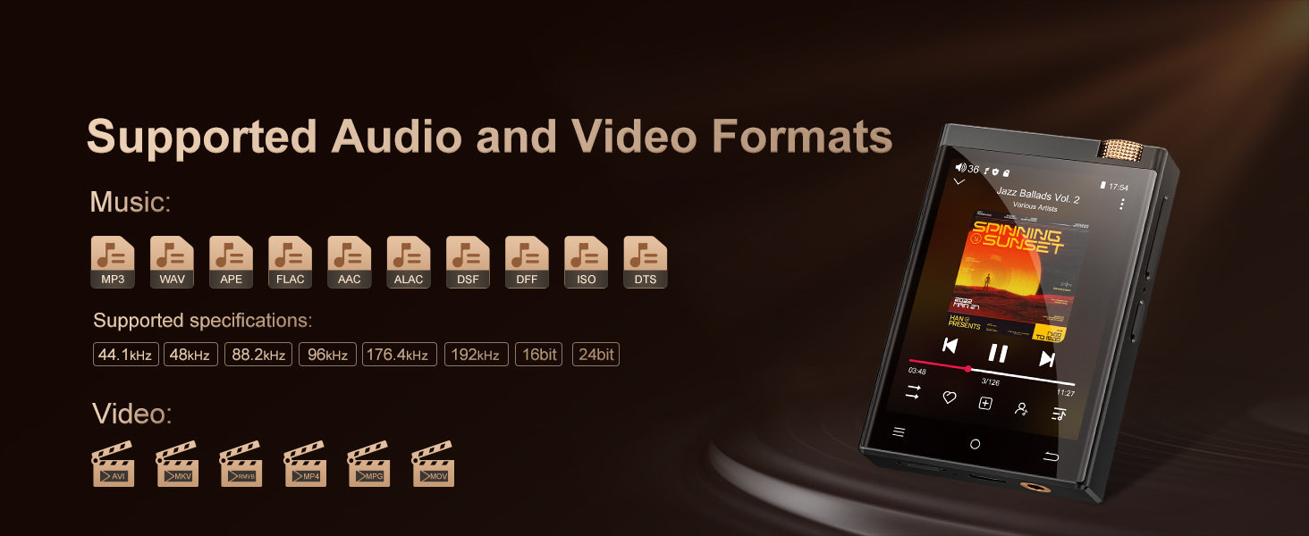 Oilsky Hi-Fi MP3 Player, Bluetooth/WiFi, Lossless DSD, 64GB Expandable