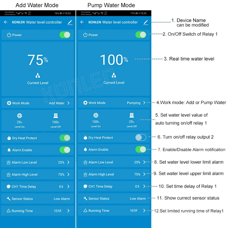 KONLEN Tuya WiFi Water Level Sensor & Leak Alarm Controller