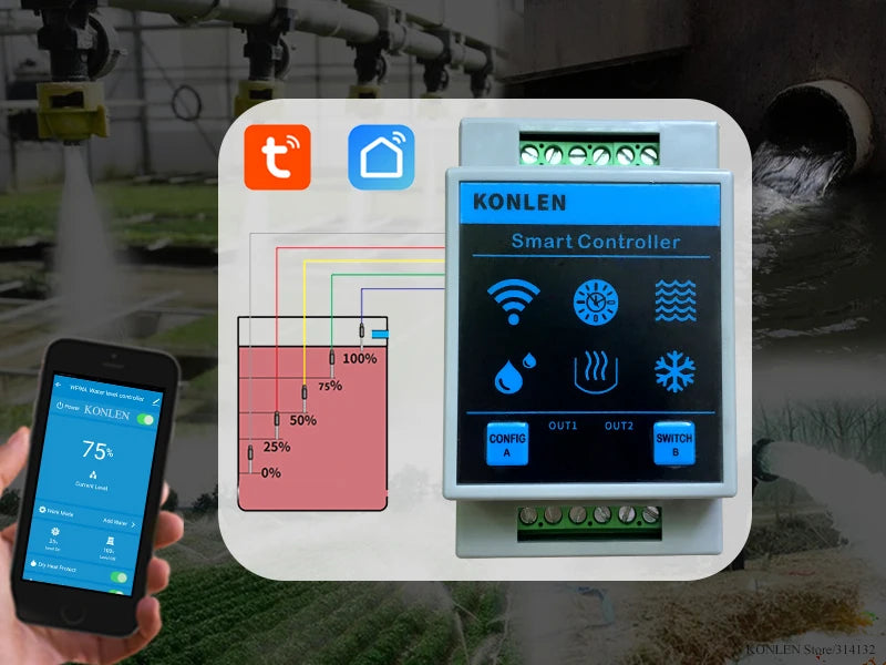 KONLEN Tuya WiFi Water Level Sensor & Leak Alarm Controller