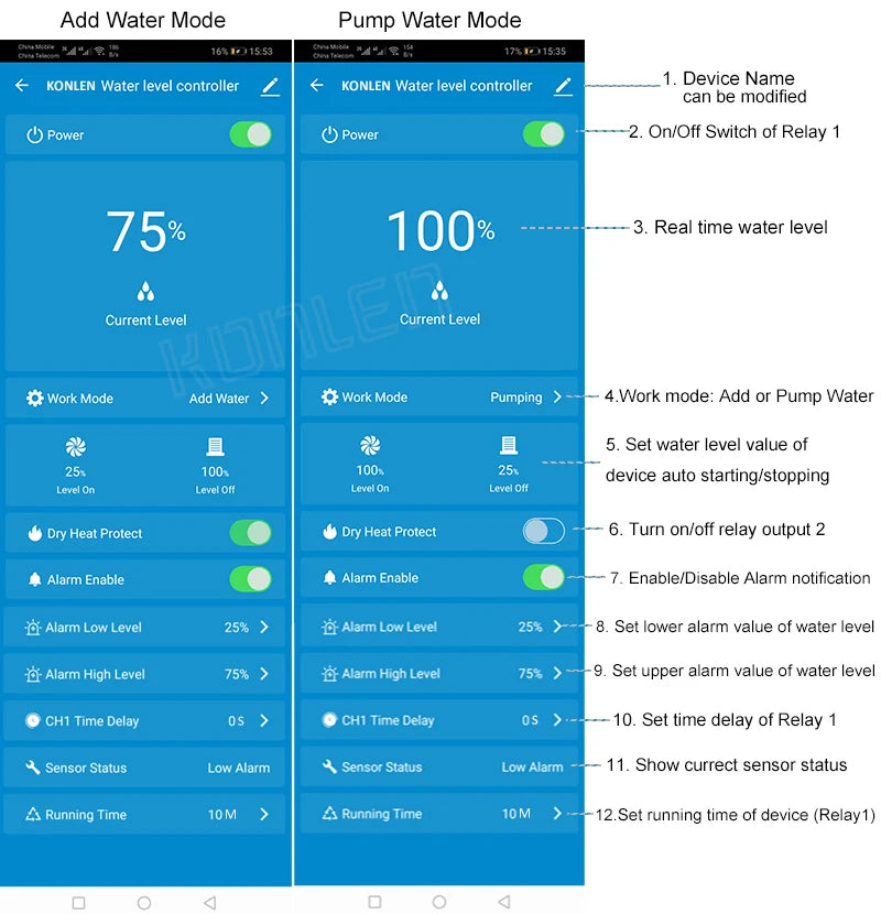 KONLEN Tuya WiFi Water Level Sensor & Leak Alarm Controller