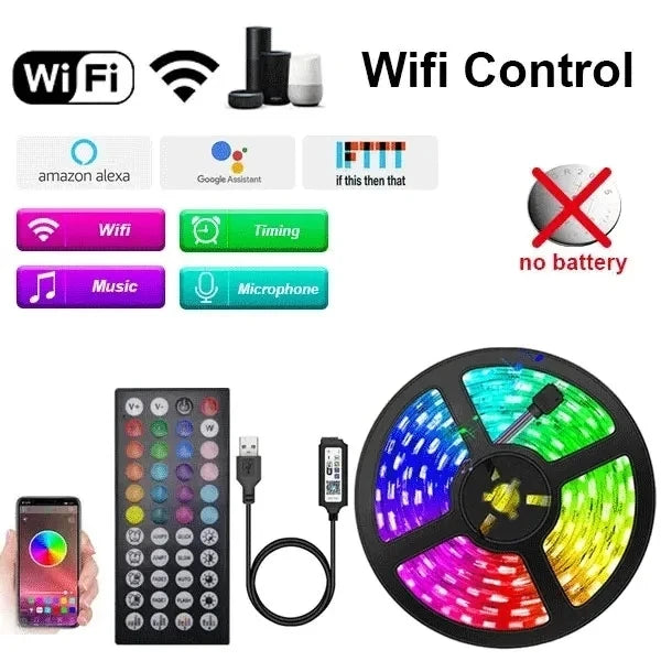 Smart 5050 RGB LED Strip Light, USB 5V, Bluetooth APP, Remote