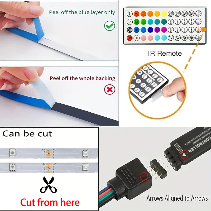 40M RGB LED Strip Lights, USB 5V, APP & Remote, Music Sync