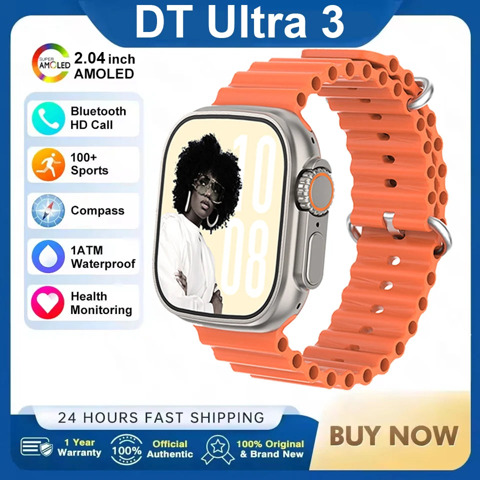 DT Ultra 3 Smartwatch, AMOLED, 4GB Music Player, Bluetooth, AI