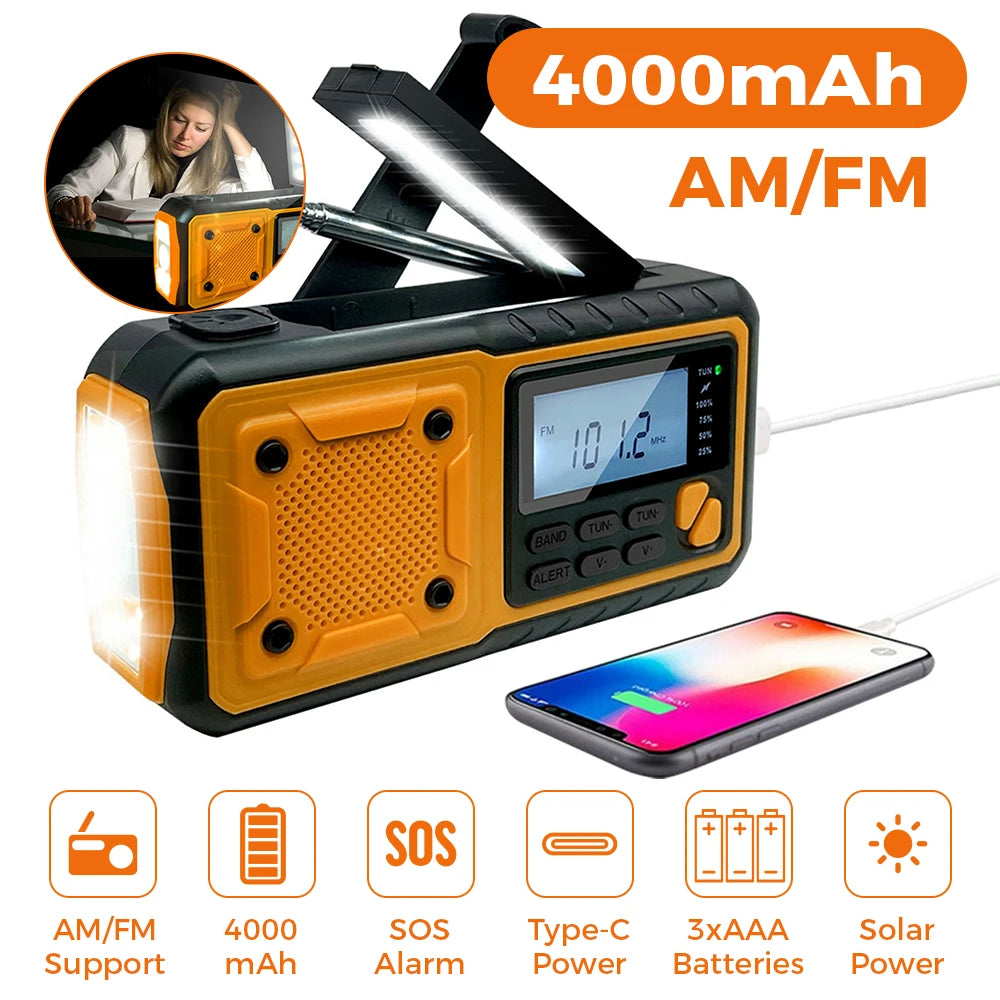 LOTOTG Portable Solar Emergency Radio, Hand Crank, AM/FM, Power Bank