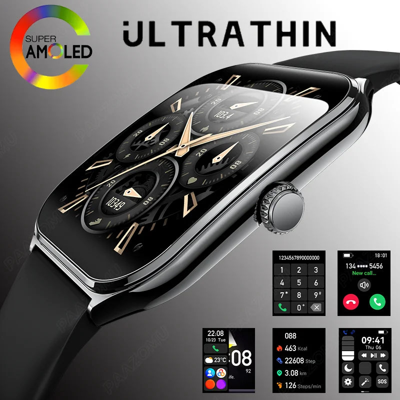 Ultra-Thin Smartwatch, 1.96" AMOLED, 360×360 HD, Always-On Display
