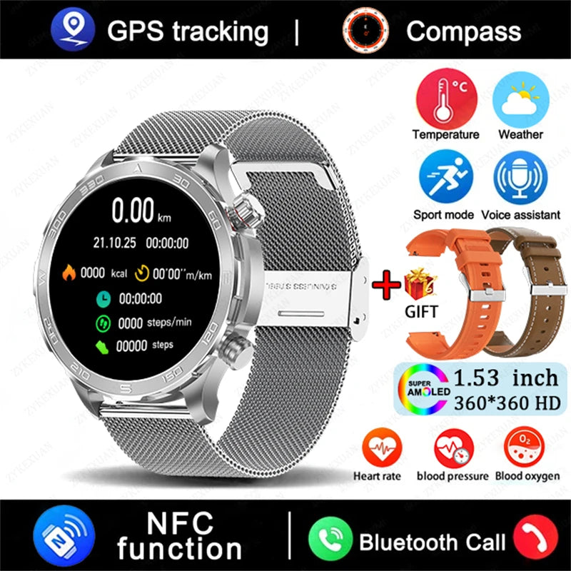 2025 Bluetooth Call Smartwatch for Men, AMOLED HD, NFC, GPS, IP68