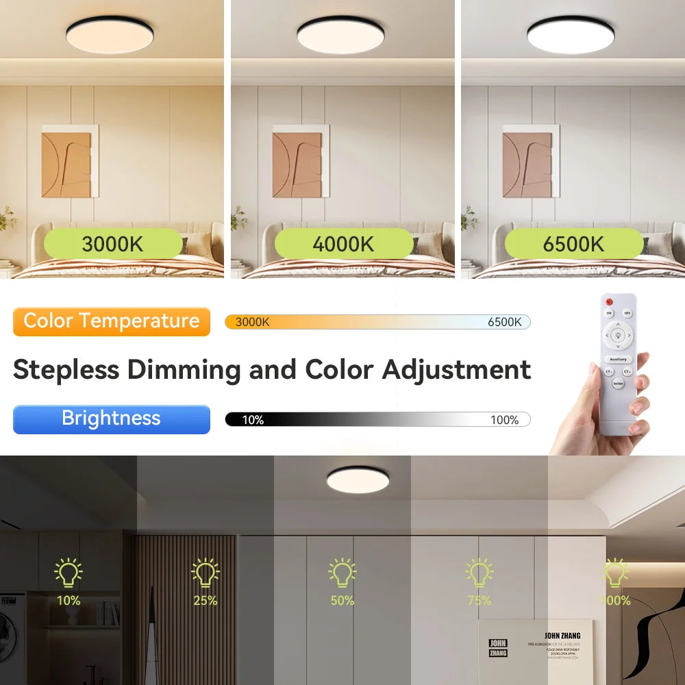Smart LED Ceiling Light, Dimmable, 3 Colors, with Remote