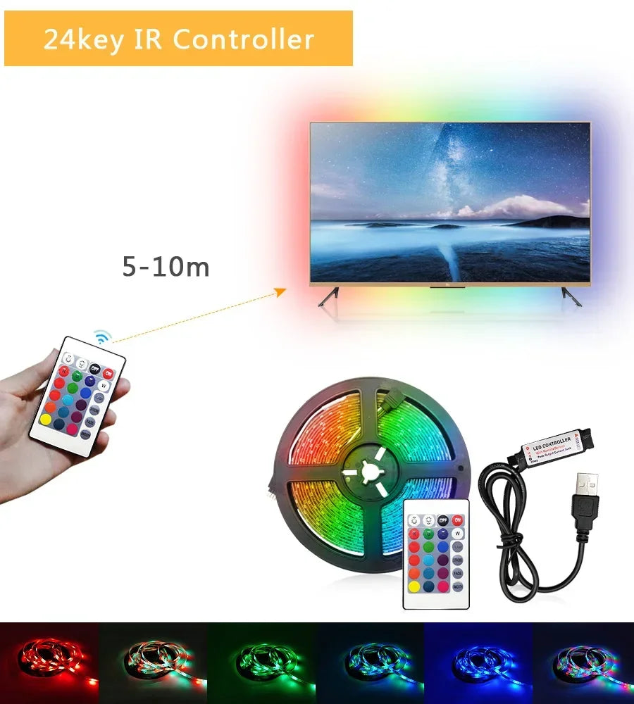 Smart 5050 RGB LED Strip Light, USB 5V, Bluetooth APP, Remote