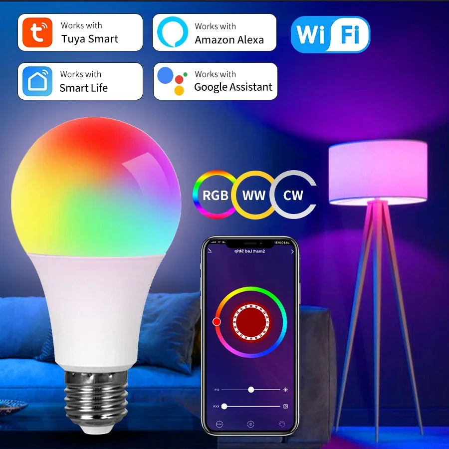 Tuya Smart WiFi LED Bulb, E27, 10W/15W/20W, RGB, APP & Voice Control