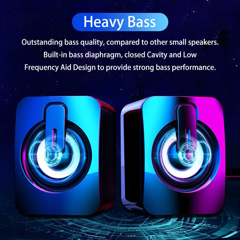 USB Wired PC Speakers with HIFI Stereo and LED Light