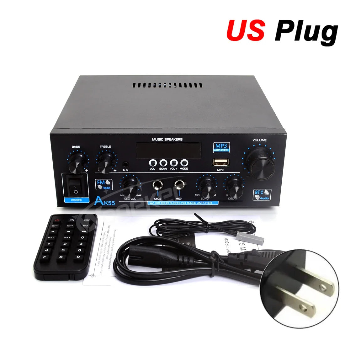 Woopker AK Series Digital Amplifier, Bluetooth, 2-Channel HiFi, FM/USB