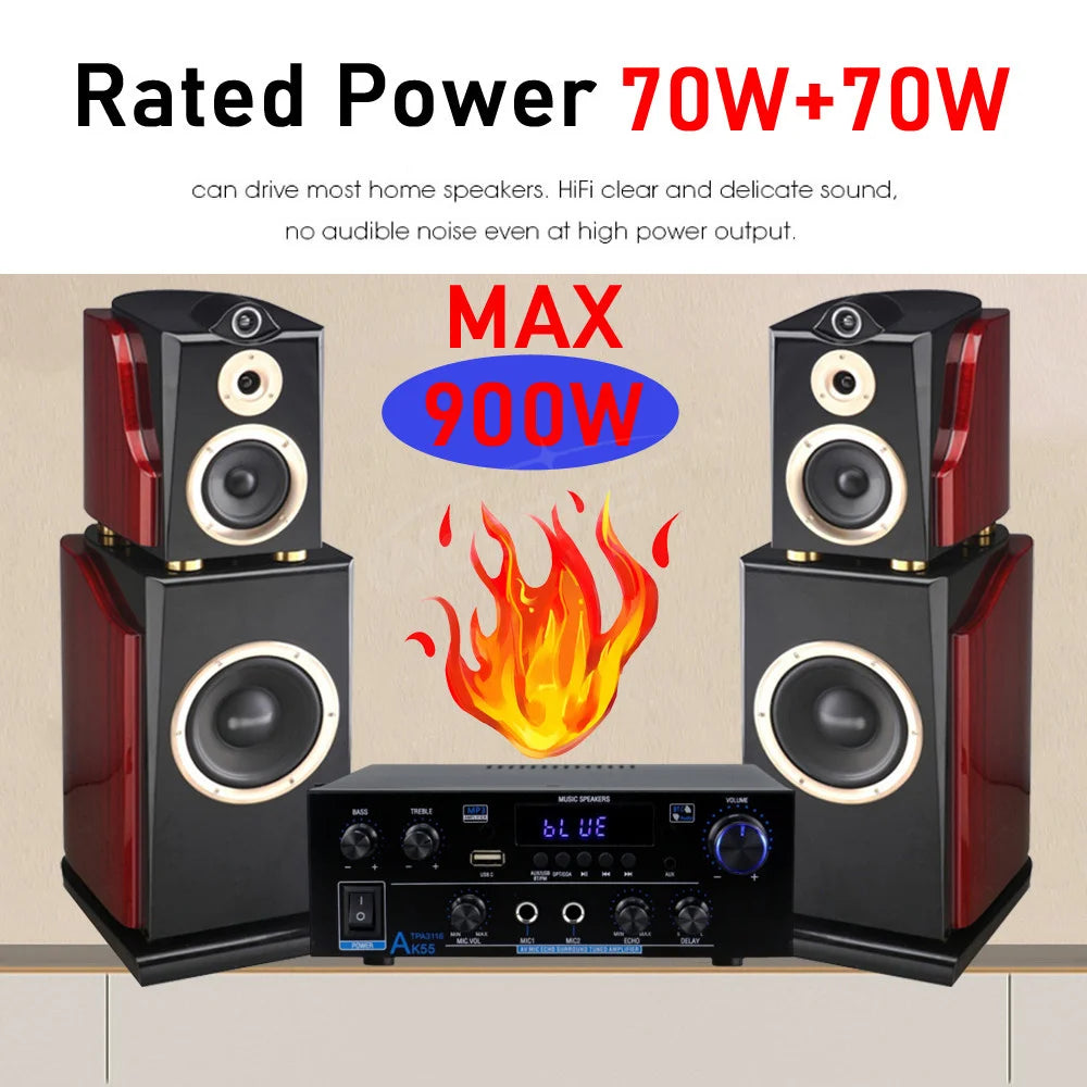 Woopker AK Series Digital Amplifier, Bluetooth, 2-Channel HiFi, FM/USB