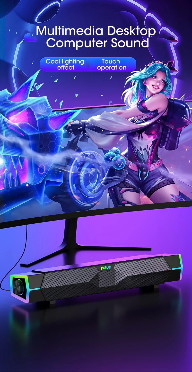 4D Bluetooth 5.0 Computer Soundbar with Stereo Subwoofer