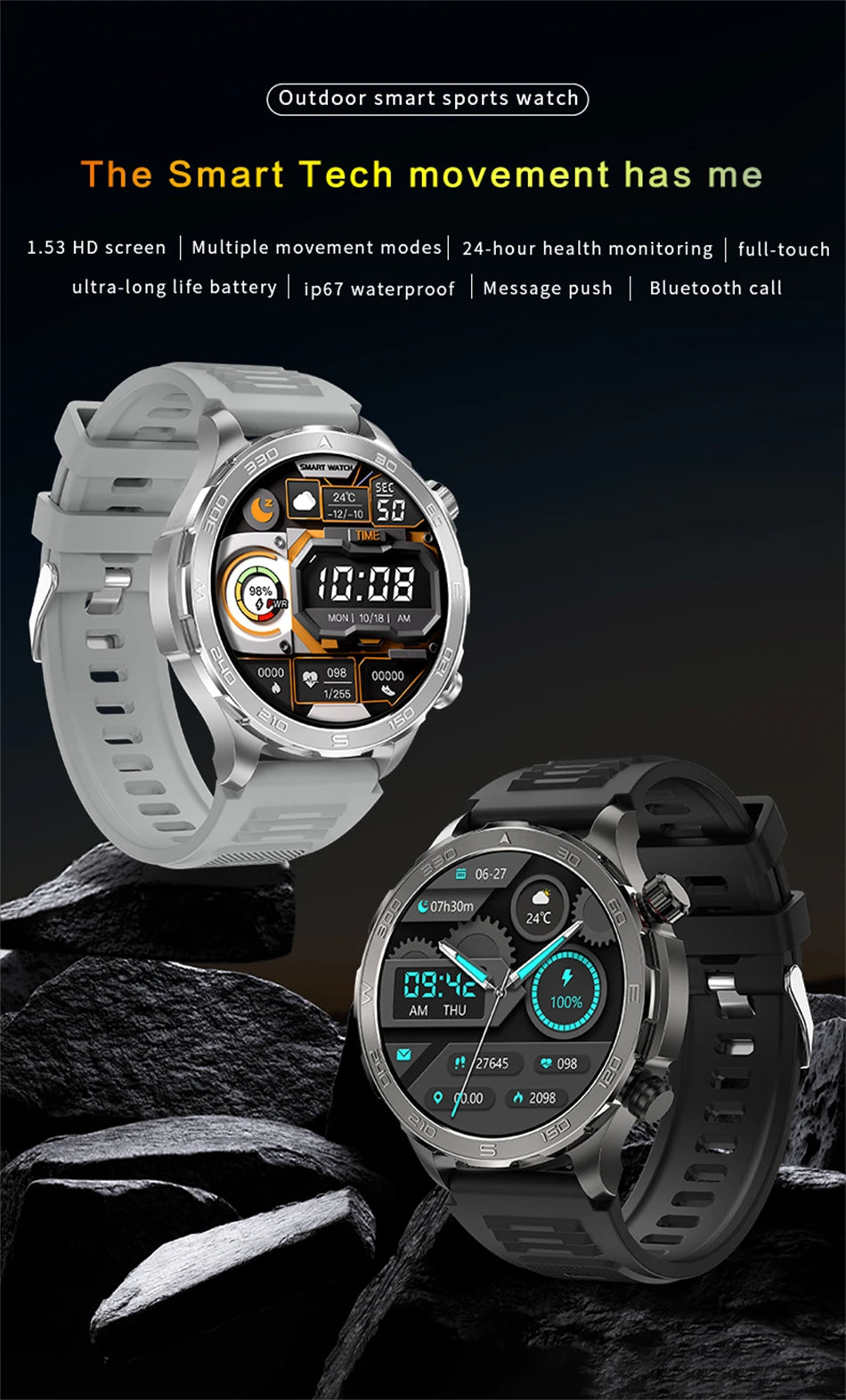 2025 Bluetooth Call Smartwatch for Men, AMOLED HD, NFC, GPS, IP68