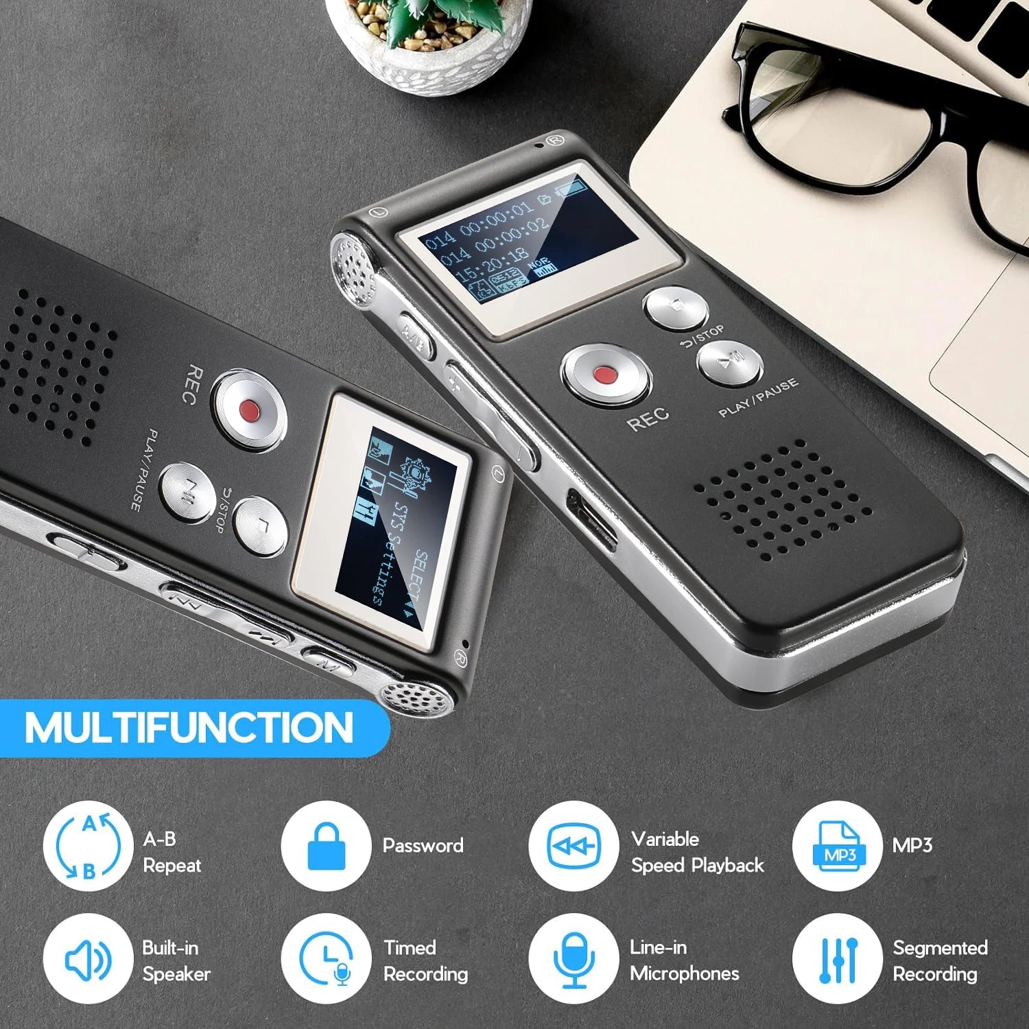 Mini Digital Voice Recorder, Voice Activated, USB & MP3 Playback
