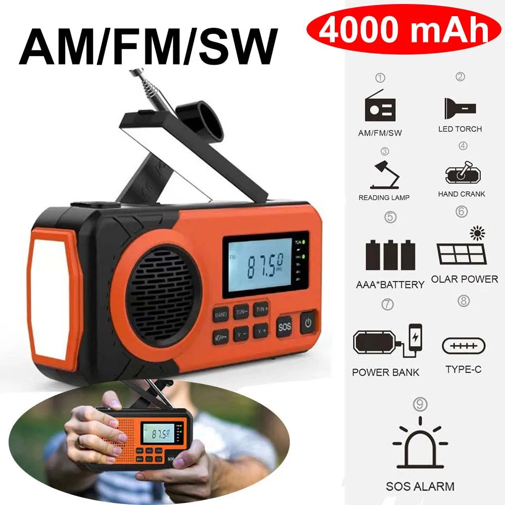 LOTOTG Portable Solar Emergency Radio, Hand Crank, AM/FM, Power Bank
