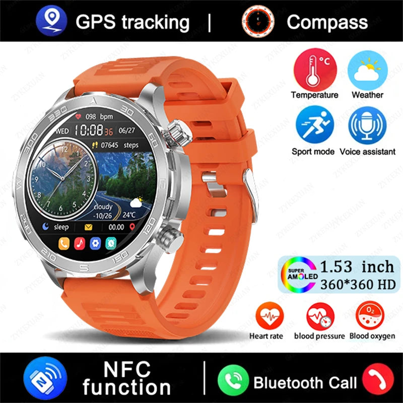 2025 Bluetooth Call Smartwatch for Men, AMOLED HD, NFC, GPS, IP68