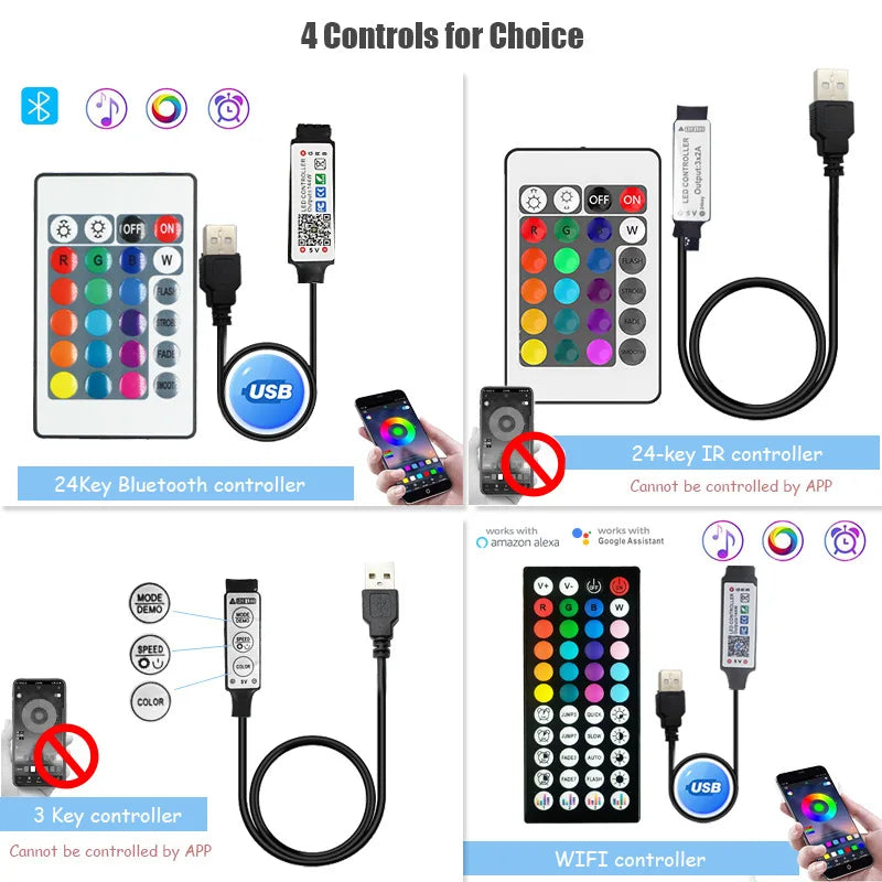 Bluetooth RGB LED Strip Lights, SMD 5050, APP & Remote Control