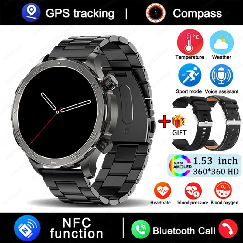 2025 Bluetooth Call Smartwatch for Men, AMOLED HD, NFC, GPS, IP68