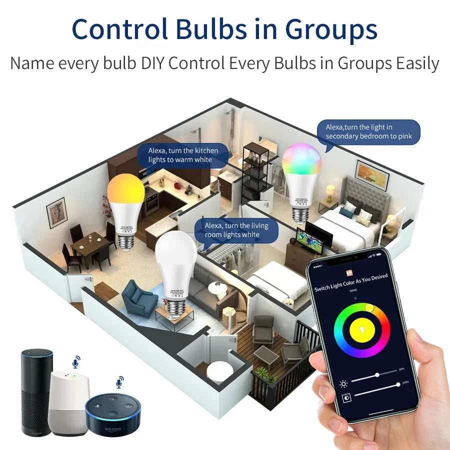 Tuya Smart WiFi LED Bulb, E27, 10W/15W/20W, RGB, APP & Voice Control