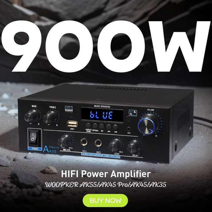 Woopker AK Series Digital Amplifier, Bluetooth, 2-Channel HiFi, FM/USB
