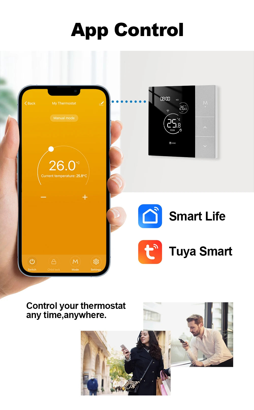 WiFi Smart Thermostat, Tuya, for Boiler/Electric/Underfloor Heating