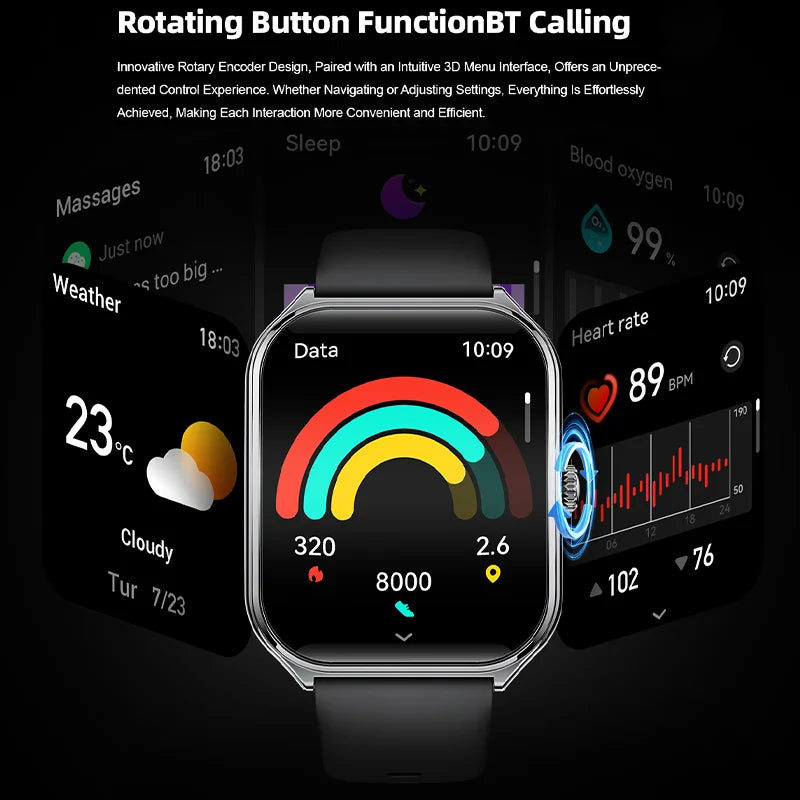 Ultra-Thin Smartwatch, 1.96" AMOLED, 360×360 HD, Always-On Display