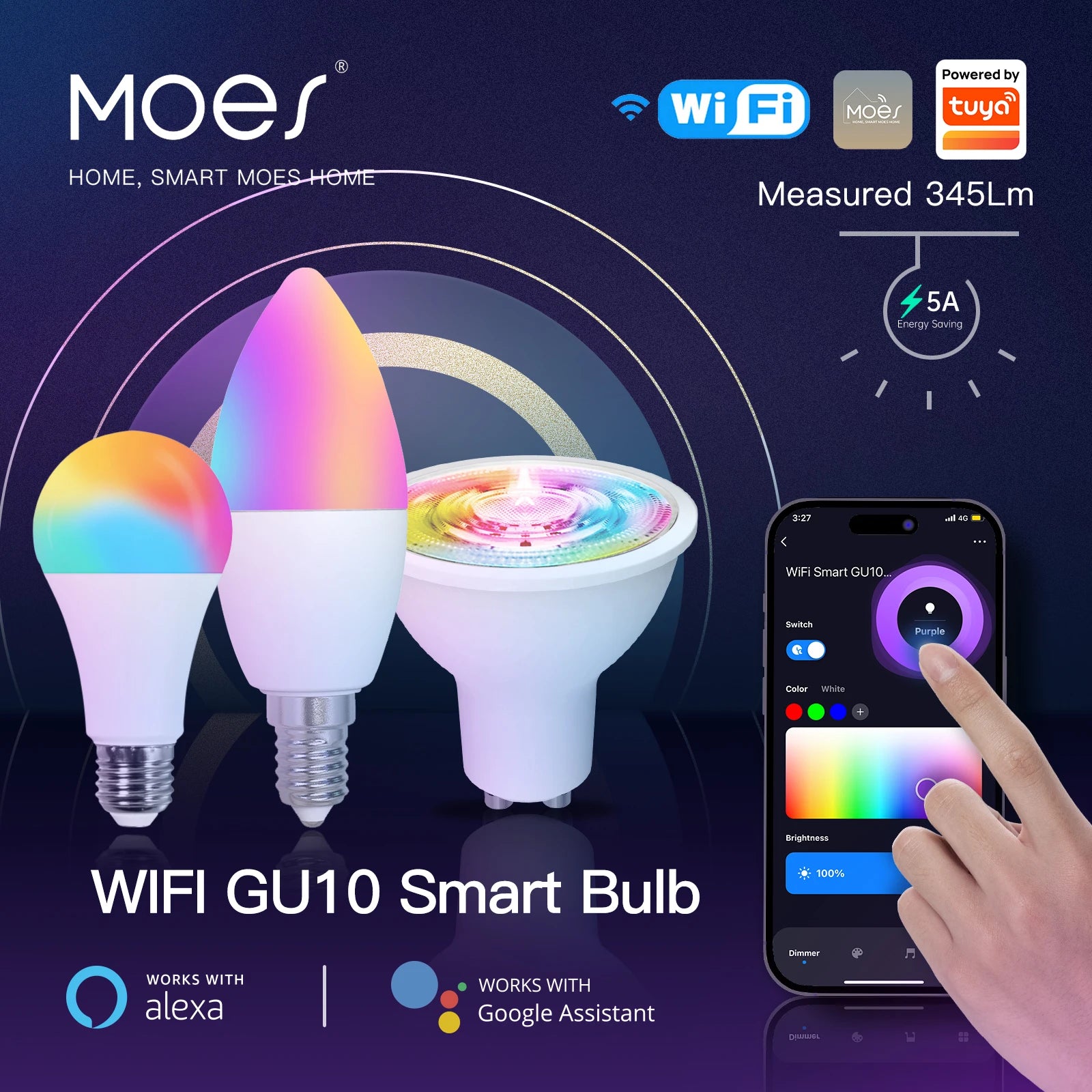 MOES Smart WiFi/Zigbee LED Bulb, GU10/E27/E14, RGB+CW, Dimmable