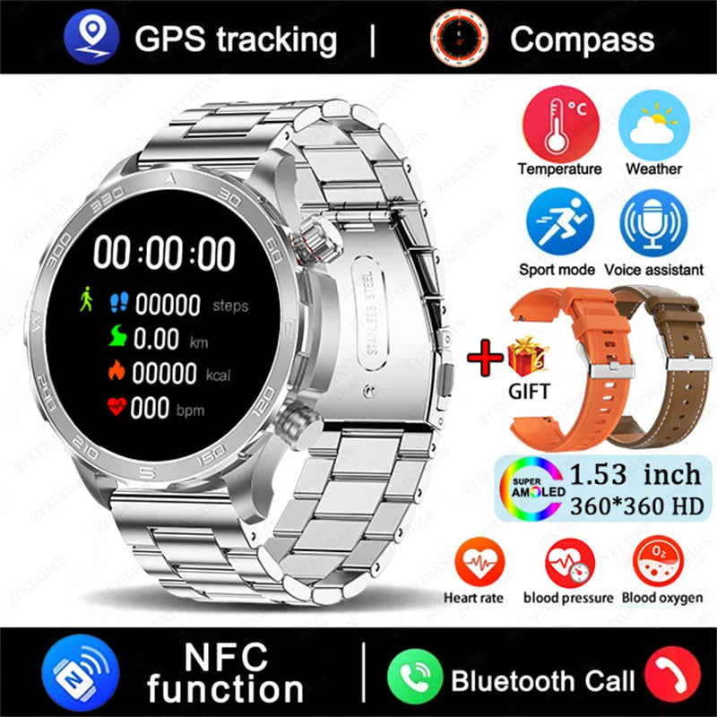 2025 Bluetooth Call Smartwatch for Men, AMOLED HD, NFC, GPS, IP68