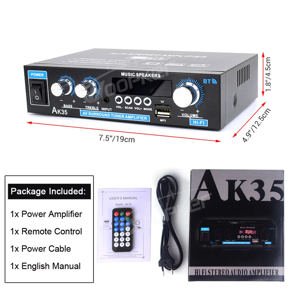 Woopker AK Series Digital Amplifier, Bluetooth, 2-Channel HiFi, FM/USB
