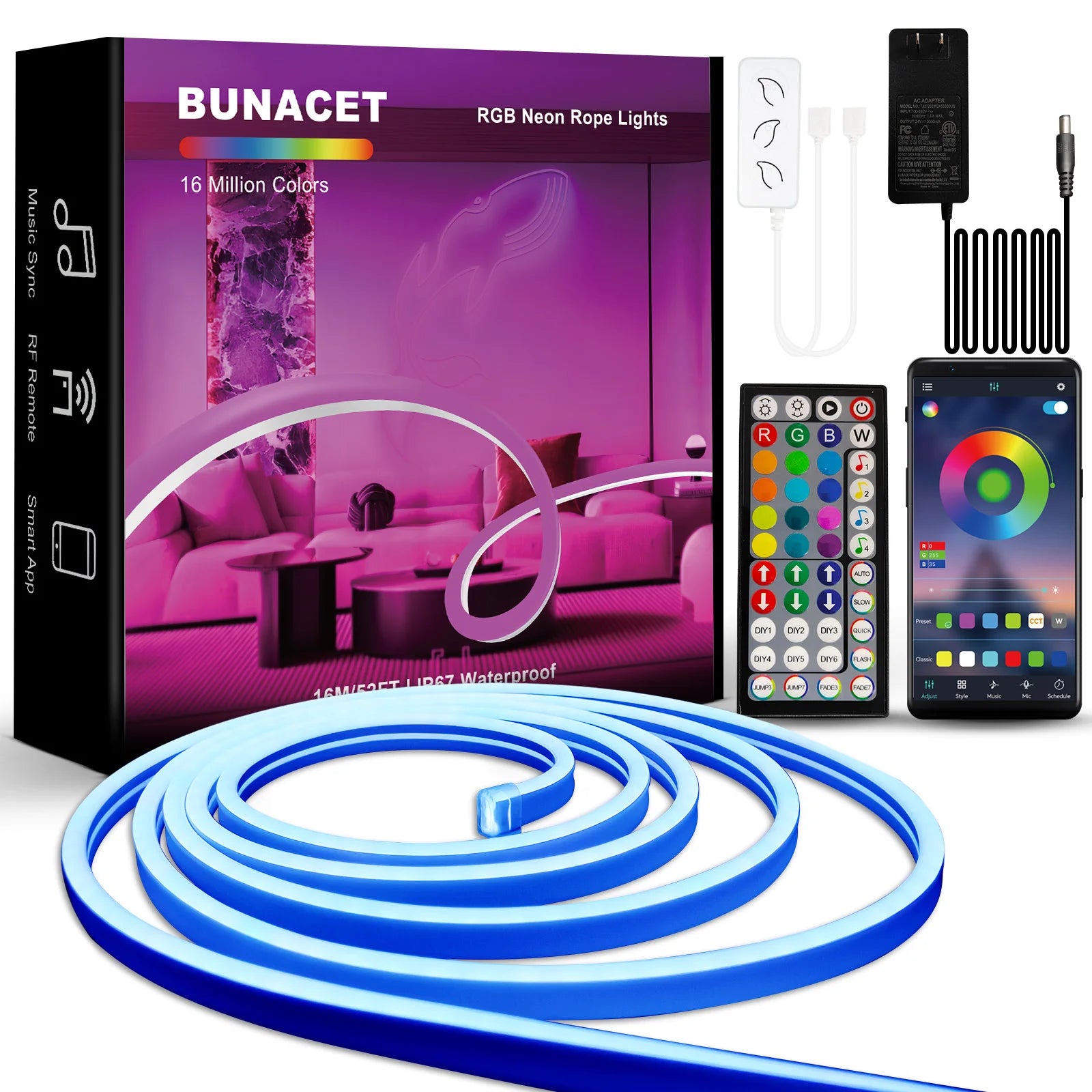 Smart RGB LED Strip Lights, SMD 5050, APP & Remote Control