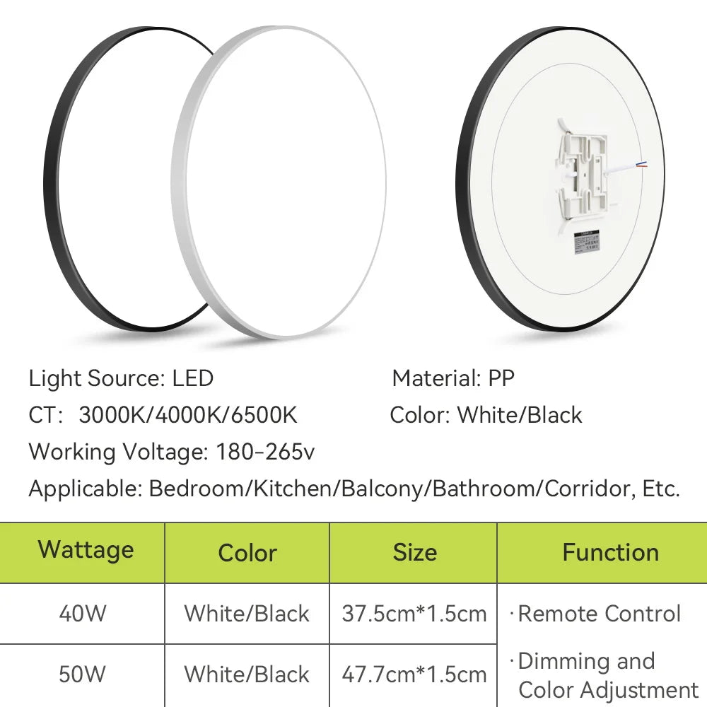 Smart LED Ceiling Light, Dimmable, 3 Colors, with Remote