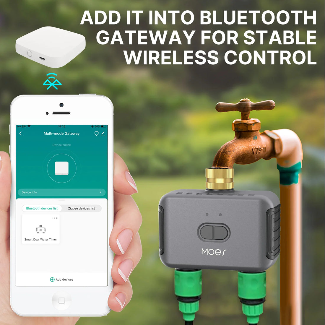 MOES Bluetooth Smart Garden Water Timer, 2-Way, Programmable