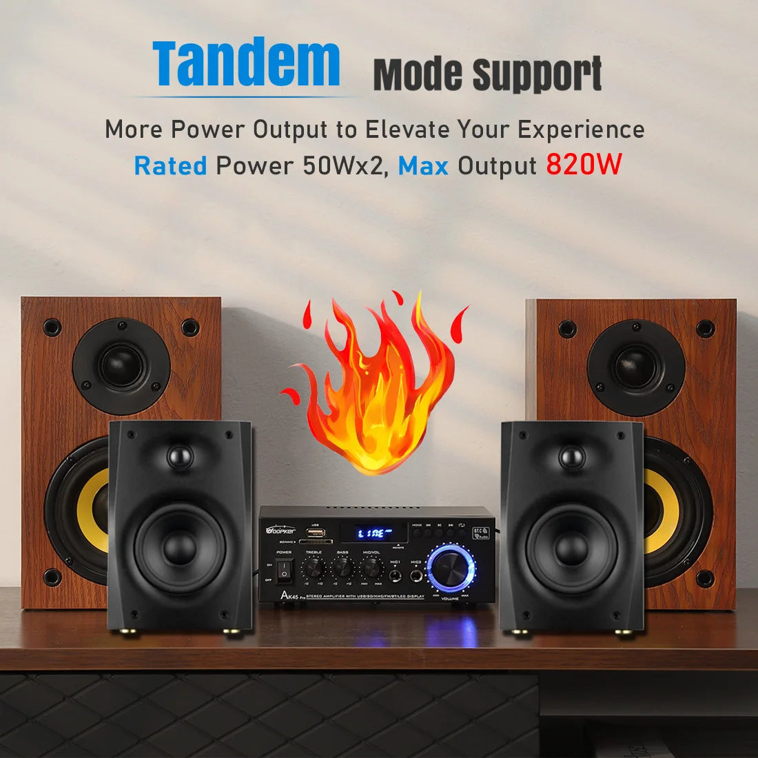 Woopker AK Series Digital Amplifier, Bluetooth, 2-Channel HiFi, FM/USB