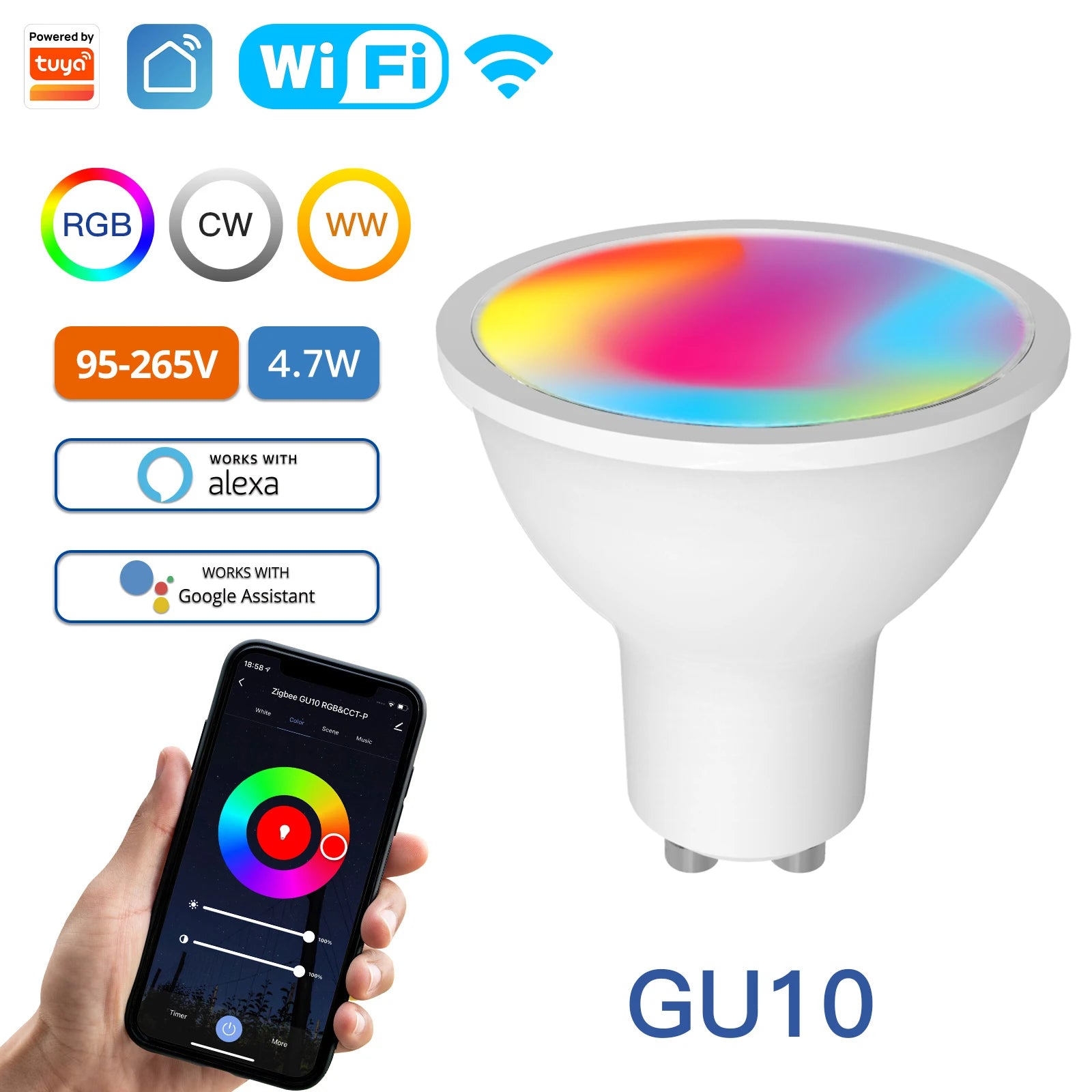 MOES Smart WiFi/Zigbee LED Bulb, GU10/E27/E14, RGB+CW, Dimmable