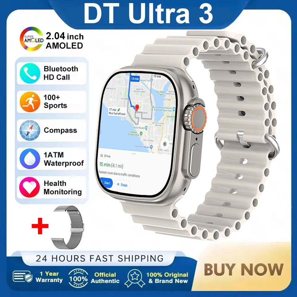 DT Ultra 3 Smartwatch, AMOLED, 4GB Music Player, Bluetooth, AI
