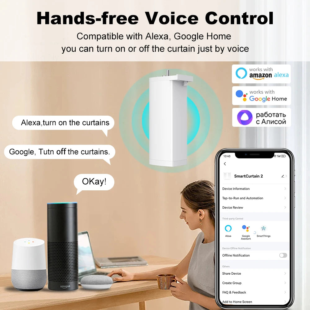 Tuya Smart Zigbee/WiFi Curtain Motor, 155mm Silent Electric Shutter