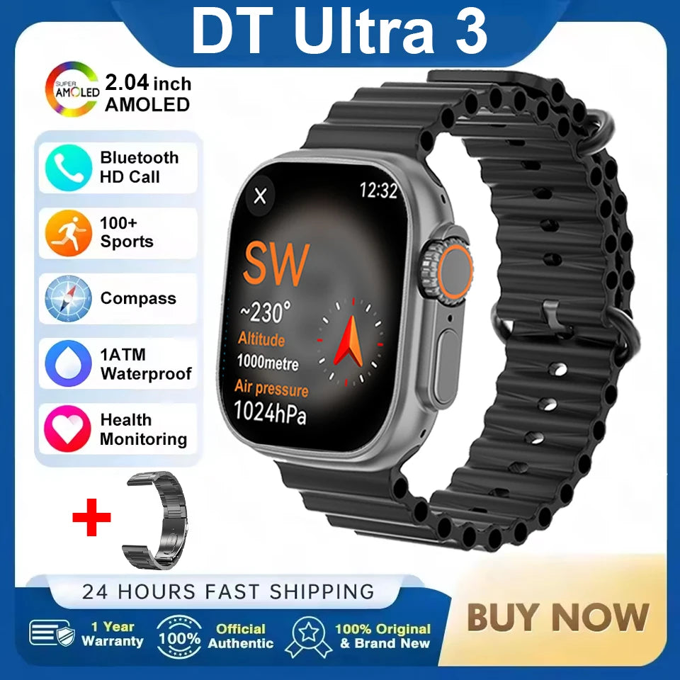 DT Ultra 3 Smartwatch, AMOLED, 4GB Music Player, Bluetooth, AI