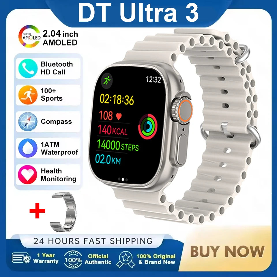 DT Ultra 3 Smartwatch, AMOLED, 4GB Music Player, Bluetooth, AI