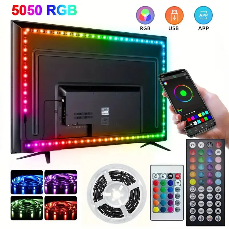 Smart 5050 RGB LED Strip Light, USB 5V, Bluetooth APP, Remote