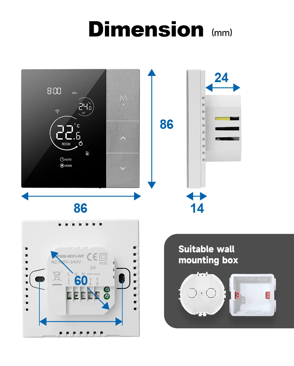 WiFi Smart Thermostat, Tuya, for Boiler/Electric/Underfloor Heating