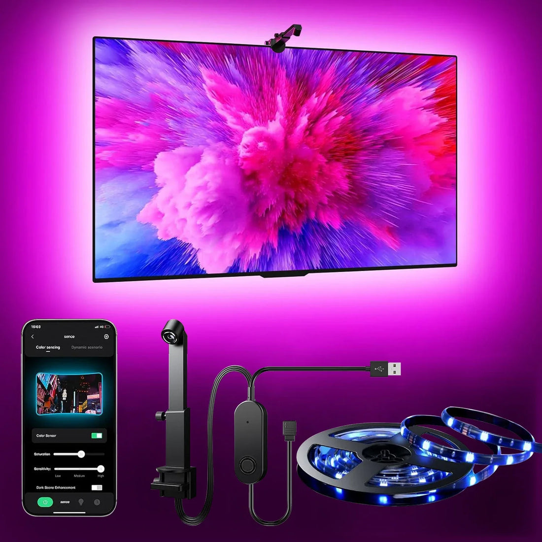RGBIC LED Strip Light for PC/TV, App Control, Music Sync