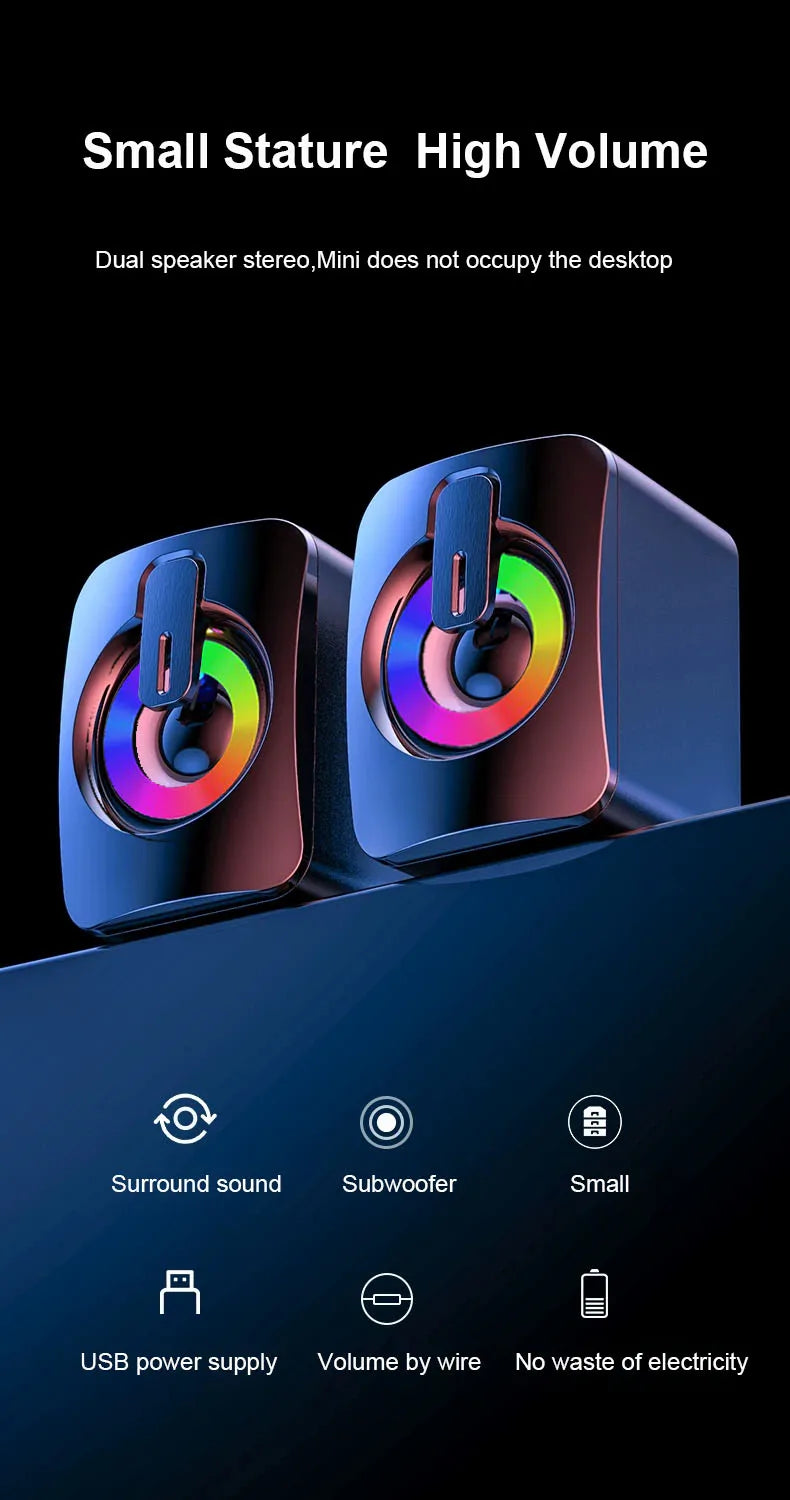USB Wired PC Speakers with HIFI Stereo and LED Light
