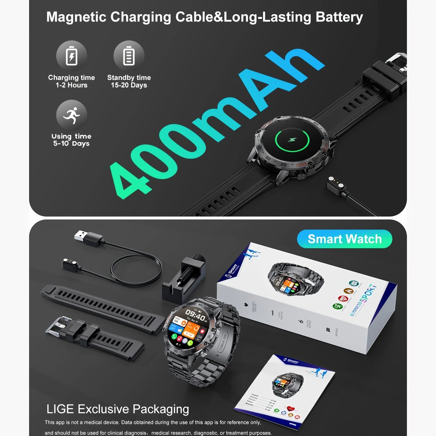 Abelanja Steel Smartwatch, Bluetooth Calling, Fitness Tracker, IP67