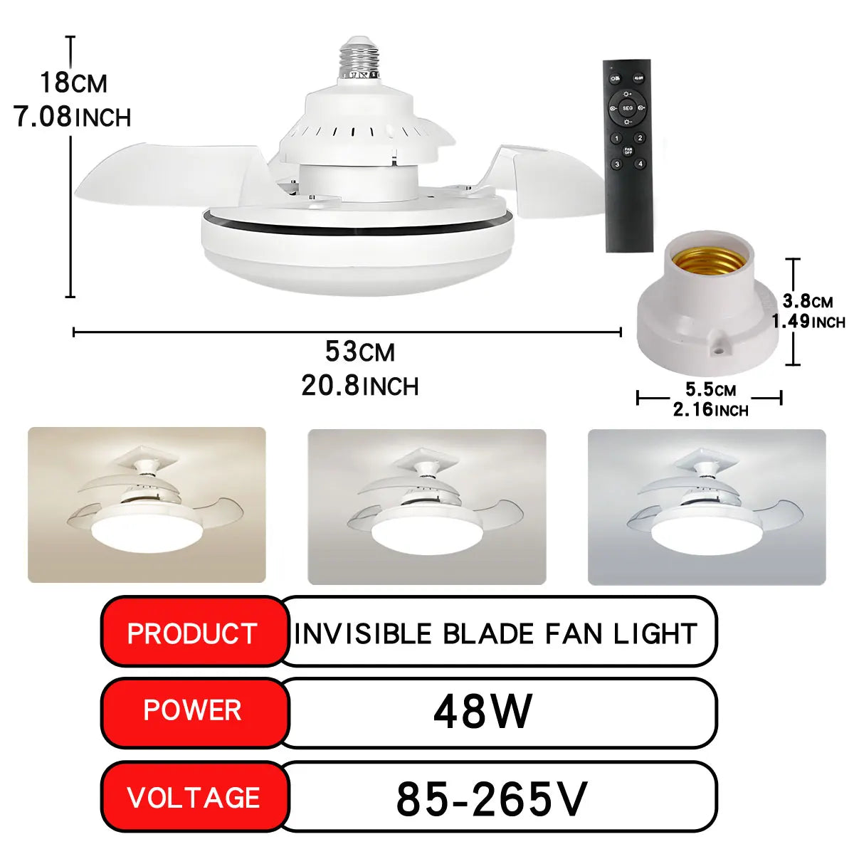 30W LED Ceiling Fan Light, E27, Dimmable with Remote