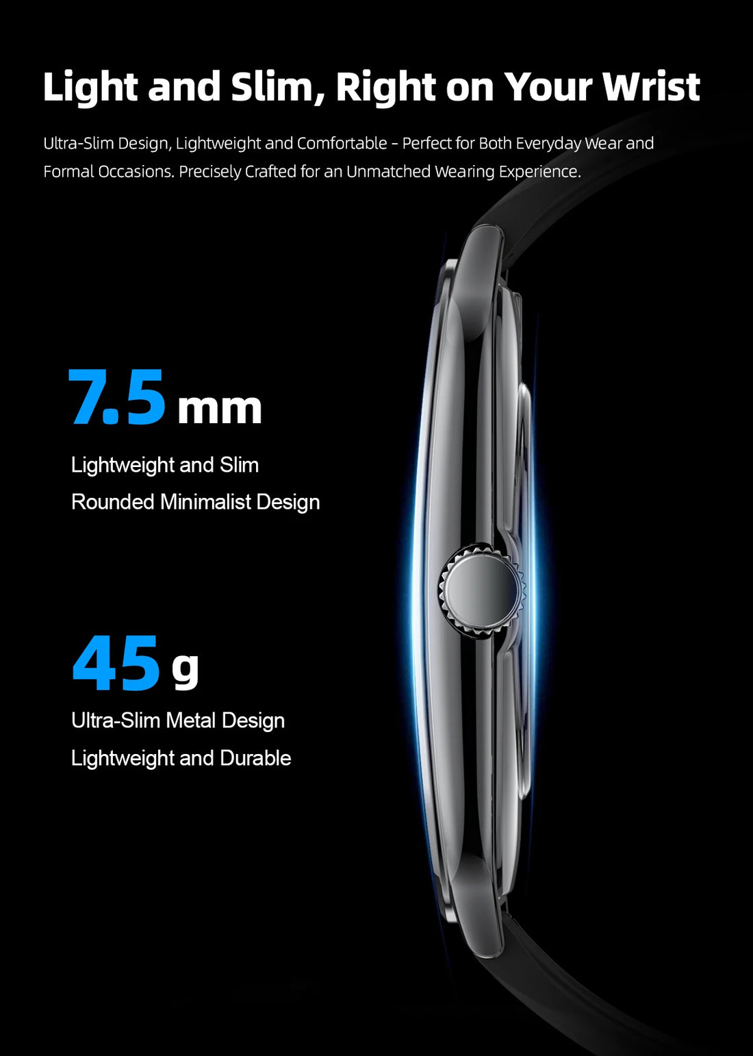 Ultra-Thin Smartwatch, 1.96" AMOLED, 360×360 HD, Always-On Display