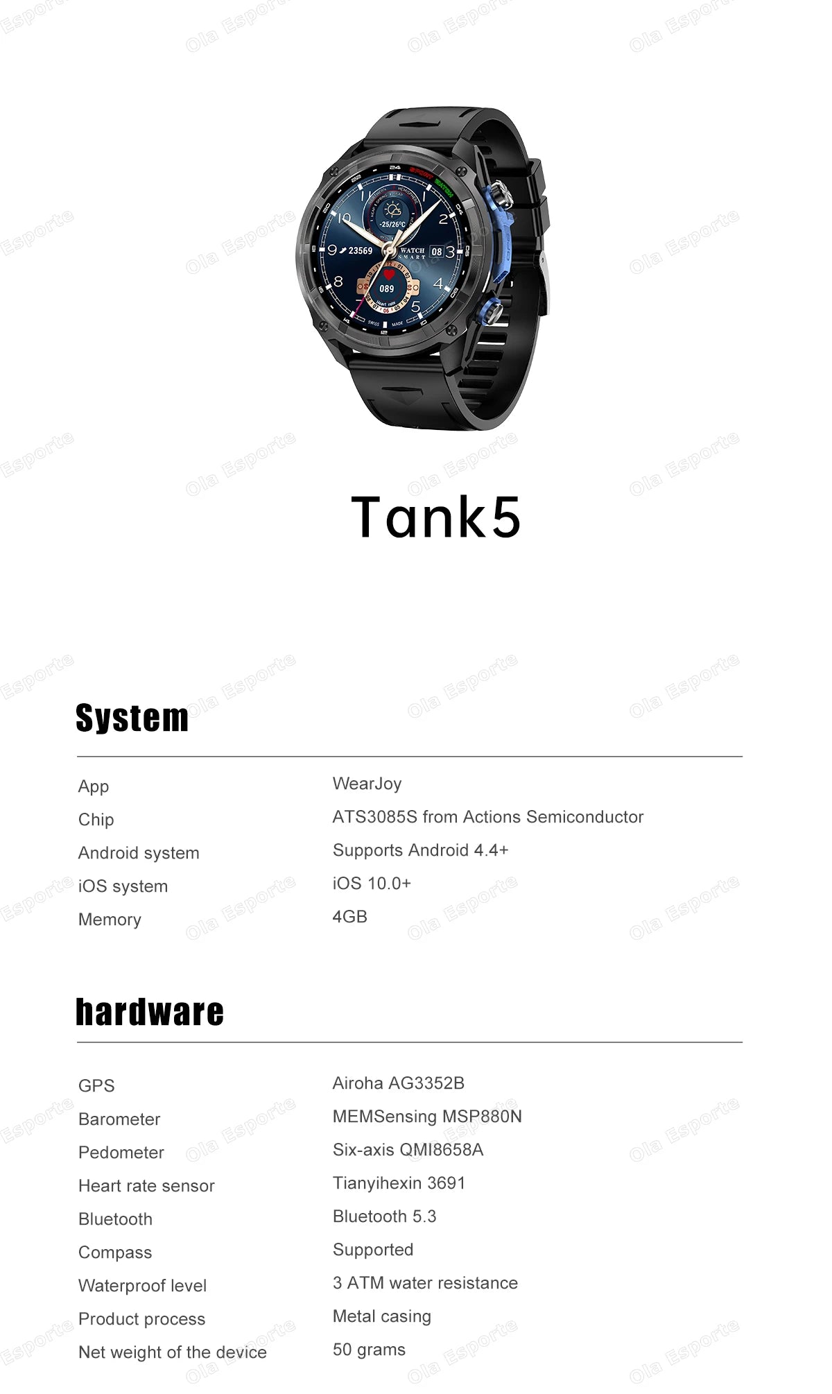 GPS Smartwatch for Men, 1.43" AMOLED, 3ATM Waterproof, 4GB Offline Map