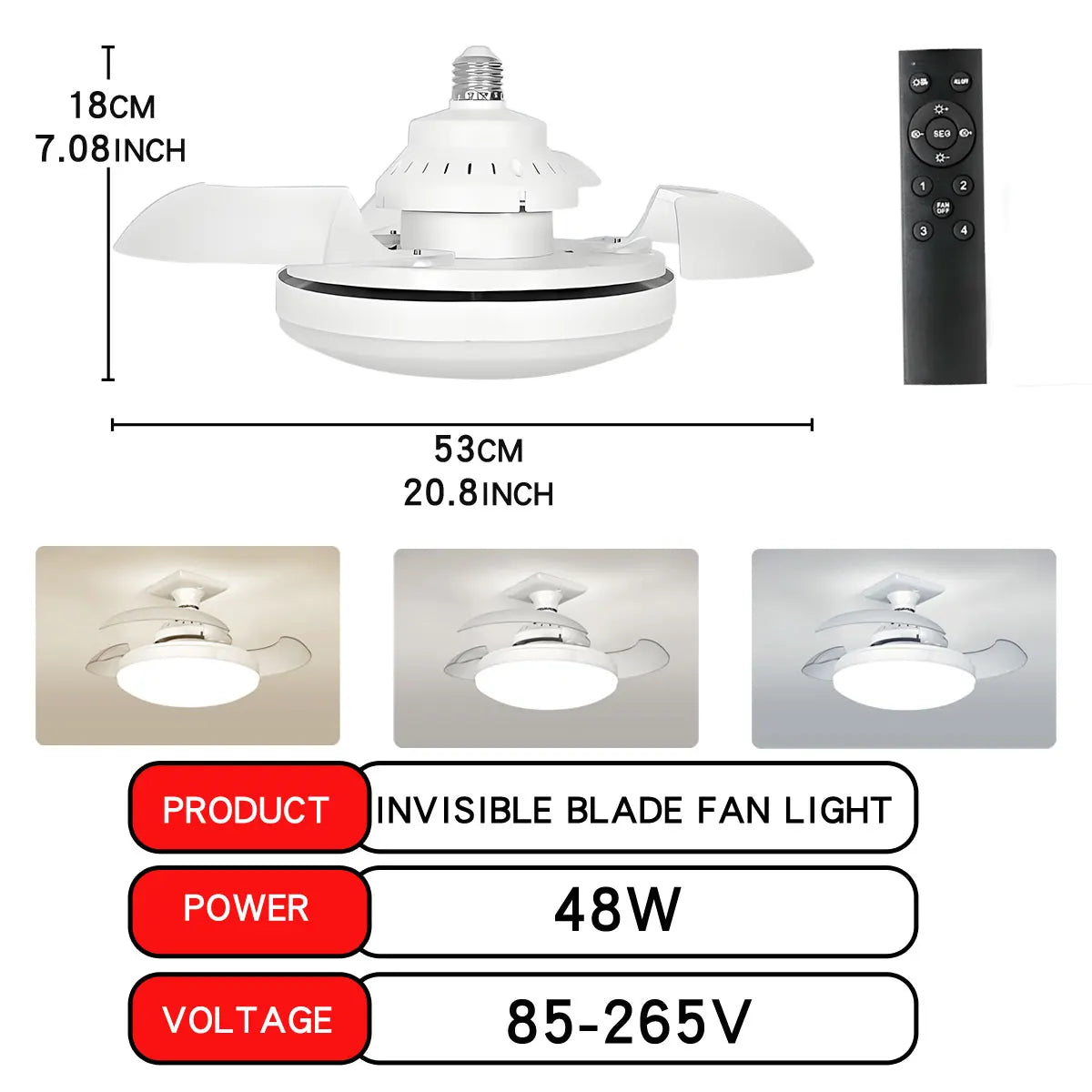 30W LED Ceiling Fan Light, E27, Dimmable with Remote