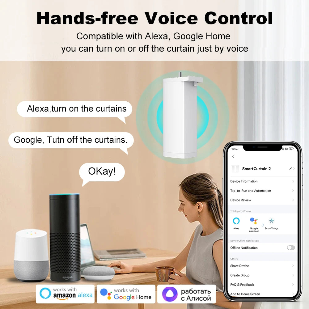Tuya Smart Zigbee/WiFi Curtain Motor, 155mm Silent Electric Shutter